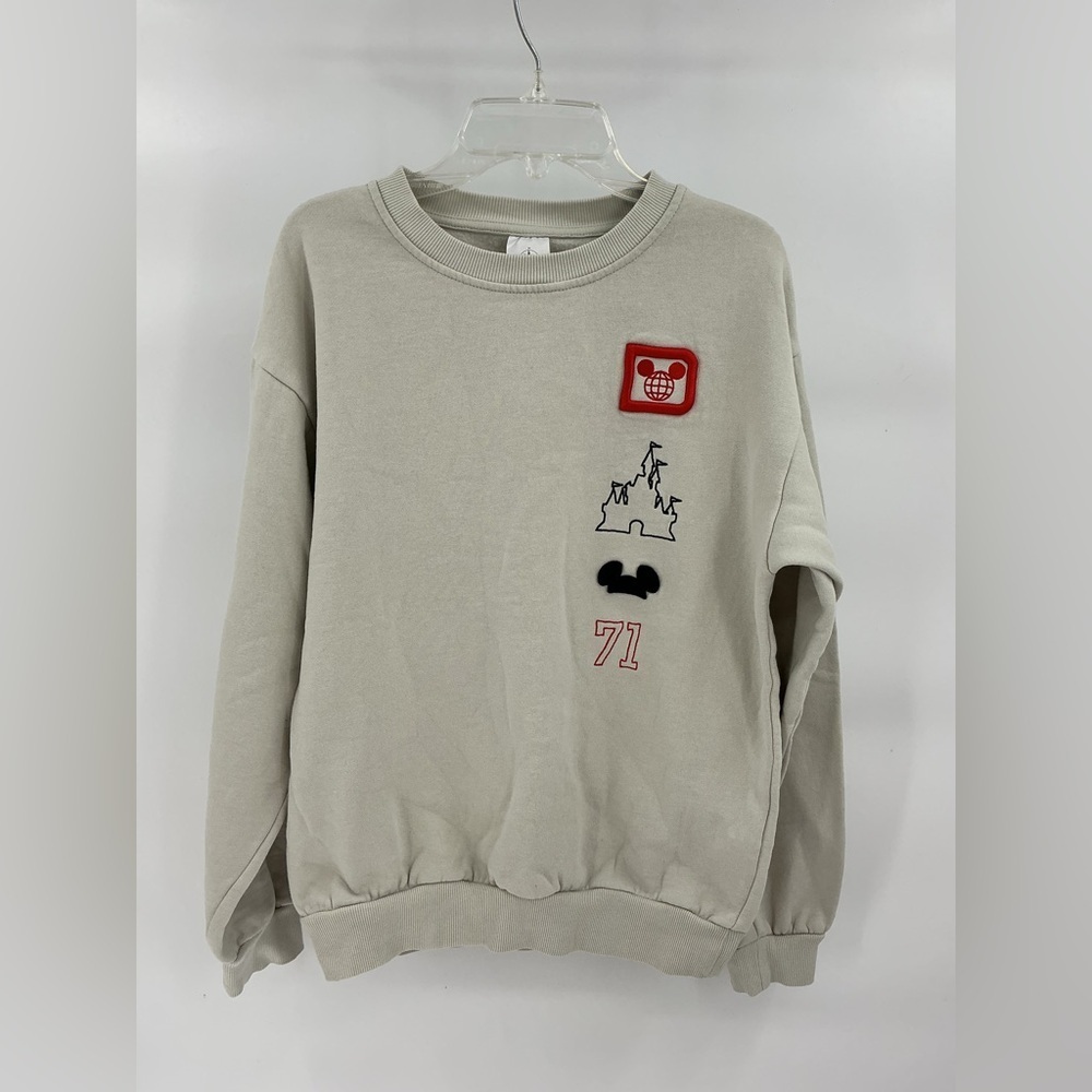 Disney Men's Cream Crewneck Sweater with Embroidered Details